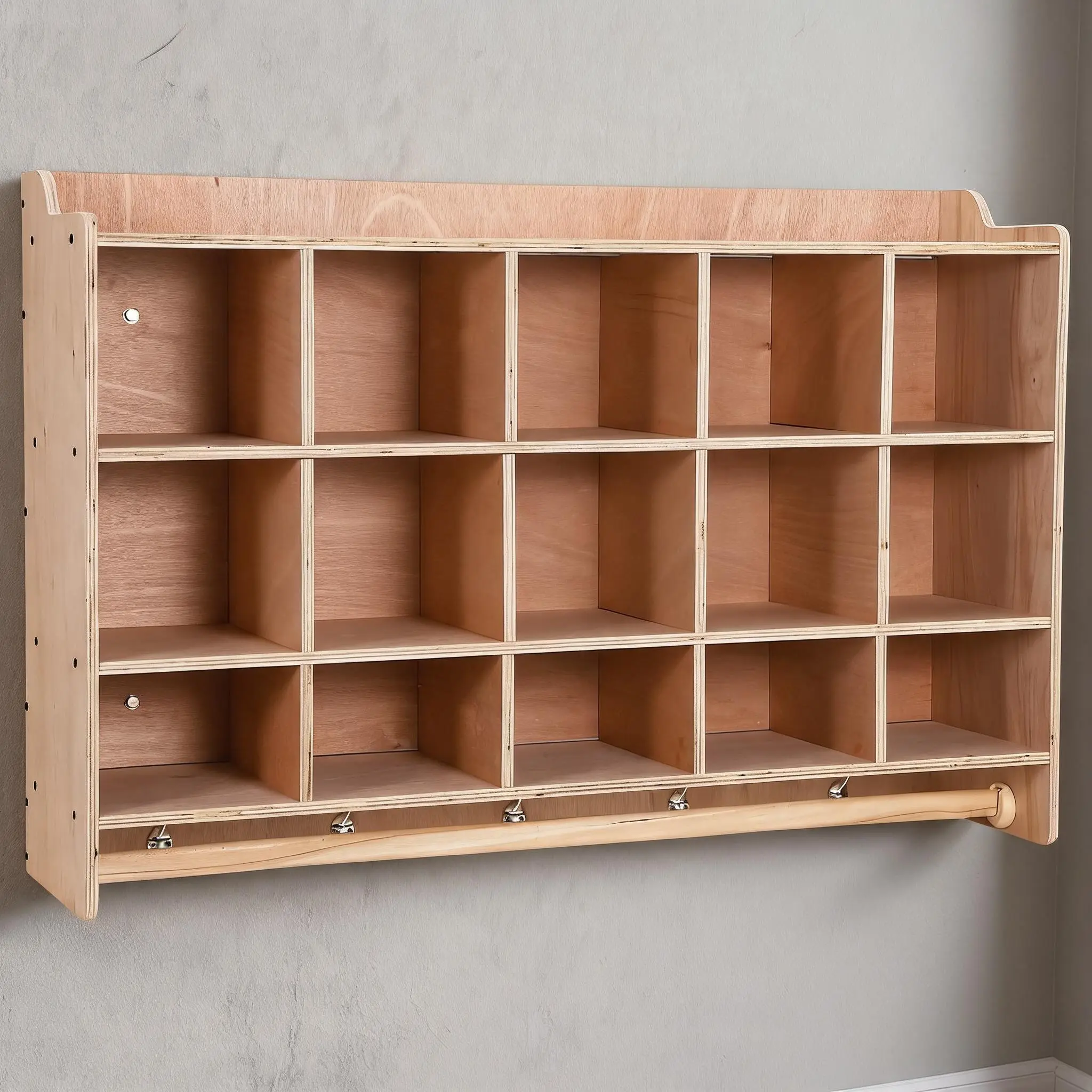 Durable Wall-Mounted Storage Cabinet – 10-Cubby Organizer with 5 Hooks, Birch Plywood, Anti-Tip Kit, Easy-Clean Finish – Perfect for Training Rooms & Playrooms – 47"x11.7"x26.5"