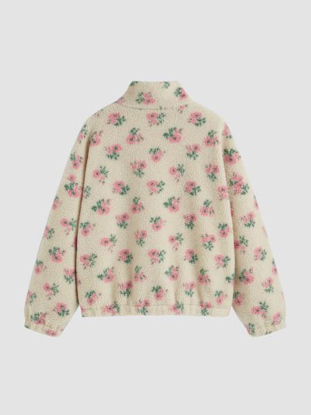 Women's Floral High Neck Zipper Jacket, Casual Fleece Lined Coat, Long Sleeve Button Front Outerwear, Fall & Winter Fashion