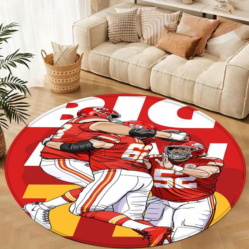 1pc American Football Player Round Rug, Durable Non-Slip, Ideal for Gaming Room/fan Zone Decor, Sports Theme Indoor Carpet