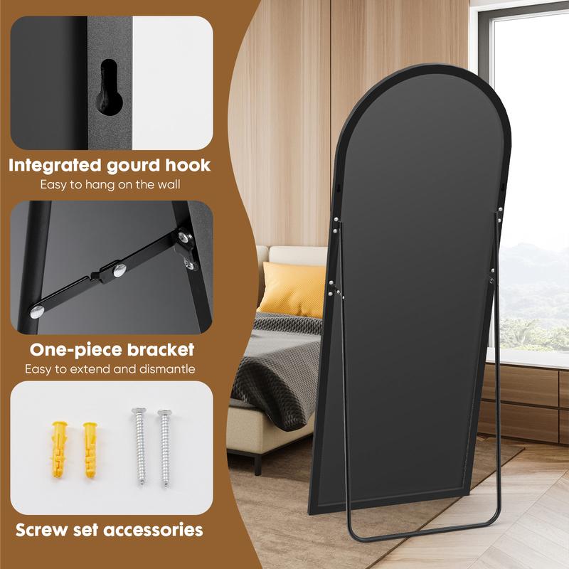 71" Full-Length Mirror with Stand - Freestanding/Wall-Mounted Floor Mirror, Shatterproof Nano Glass & Aluminum Frame, Right Angle/Rounded Corners (Gold/Black)