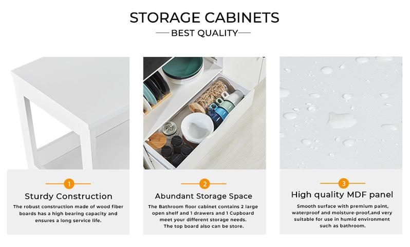 Sikaic Multifunctional Storage Cabinet with Microwave Space Drawer White Furniture Organization Kitchen Organizer Freestanding Wood Cupboard