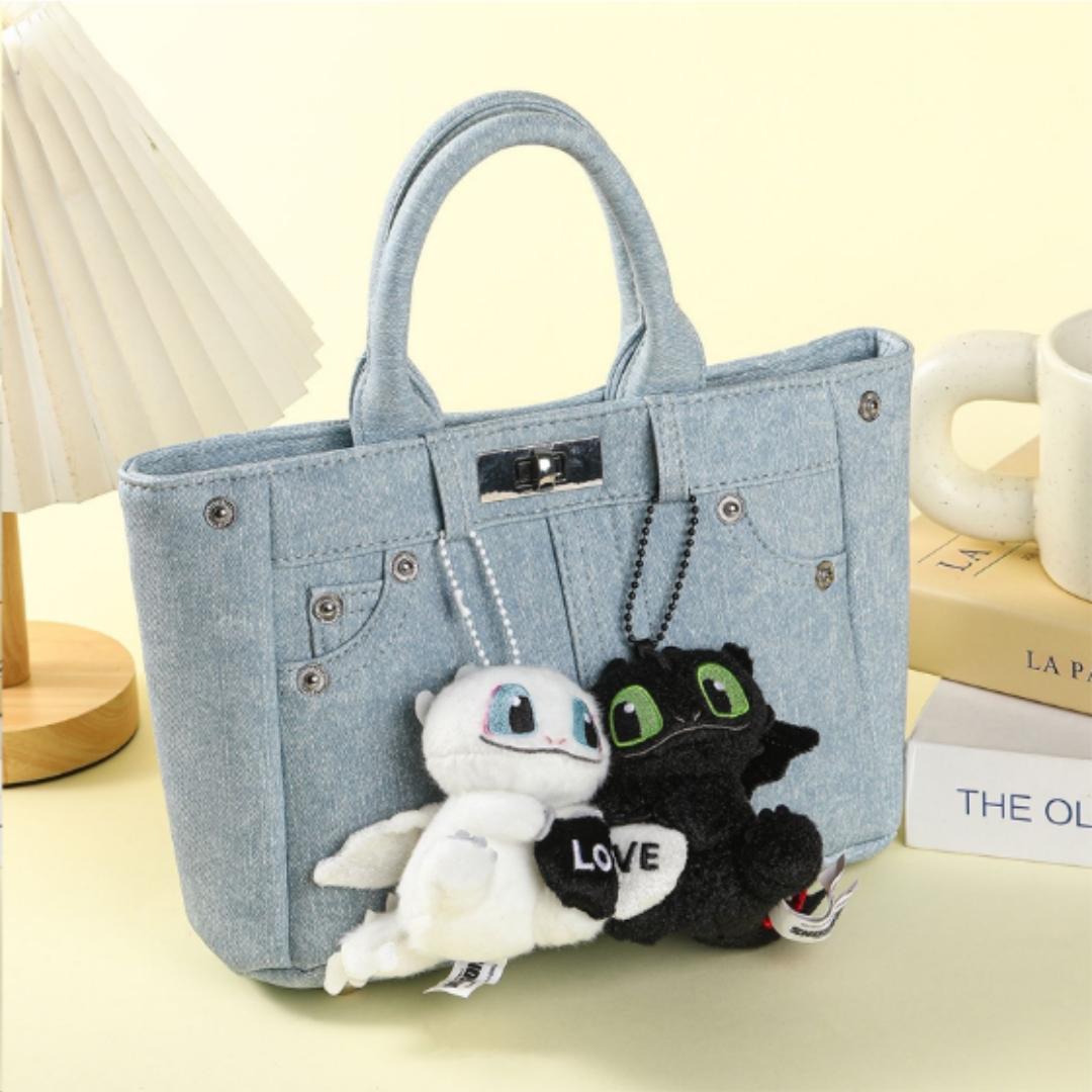 Authentic Collaboration Global Dragon Trainer Toothless Bag Charm,Toothless Love Magnet Hanging Decoration,  Valentine's Day Gift, Couple Keychain.One pair (black + white)