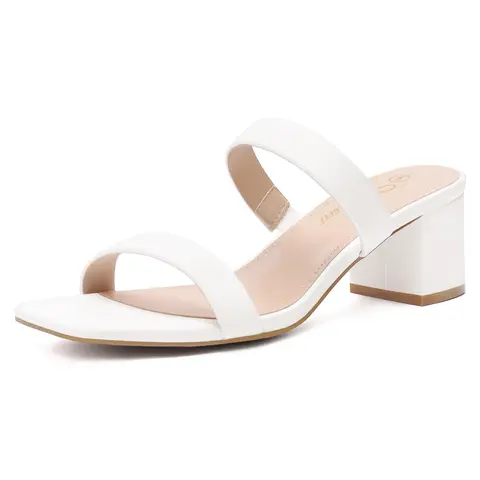 Athlefit Women's 2-Strap Open Toe Chunky Block Low Heel Sandals - Slip-On Strappy Heeled Footwear for Summer Dances, Comfortable Dress Shoes, Strappy Sandals