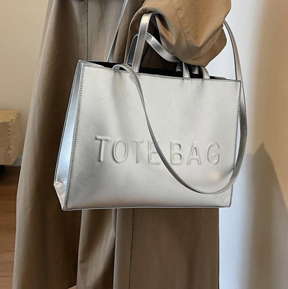 Simple Mirror Letter Tote Bag - Women's Large Capacity Bag New Versatile Single Shoulder Crossbody Bag