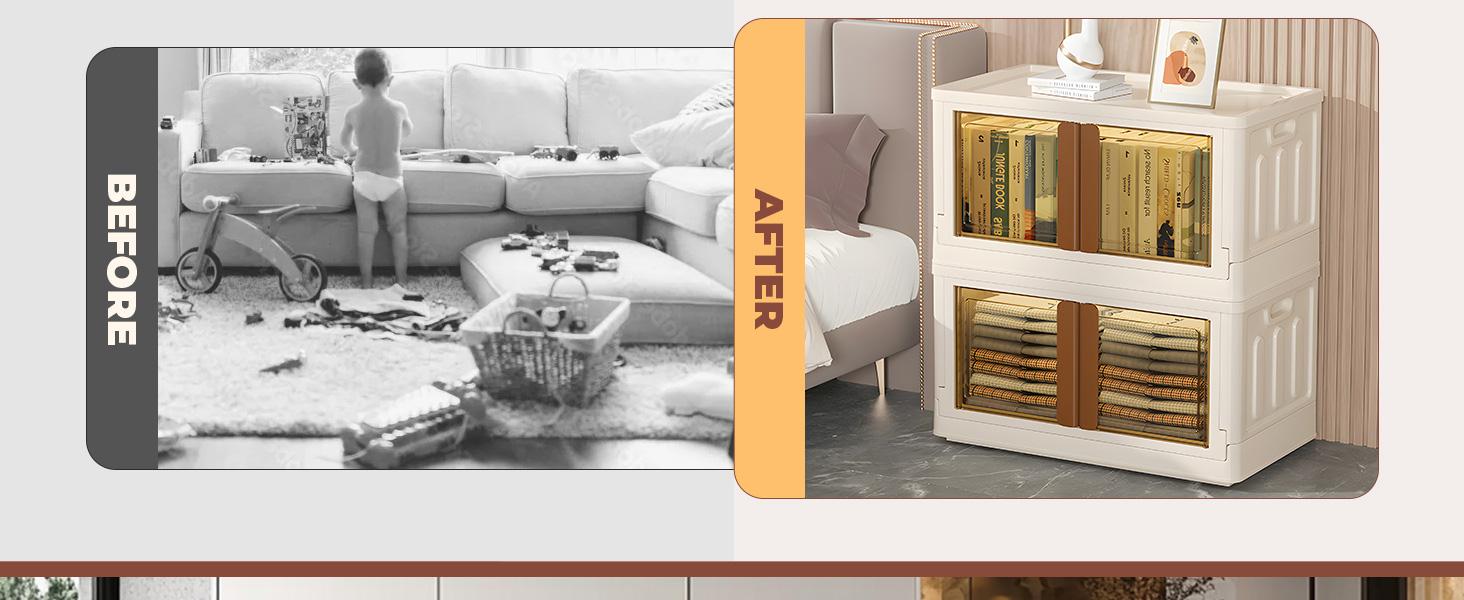 Collapsible Storage Boxes, Lidded Storage Box with Door and Wheels for Cosmetic Storage，Clothes, Tools, Office Supplies, Large Folding Storage Box for Home，3 pcs（32L/72L）