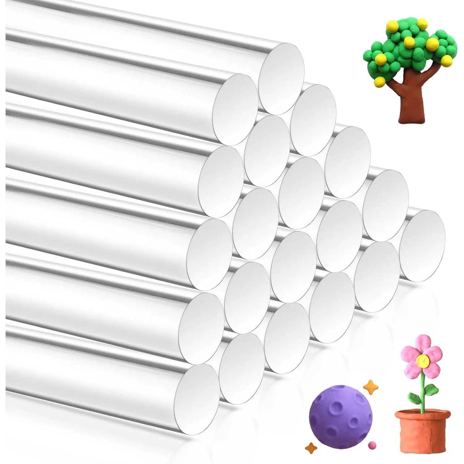 20 count  Clay Roller, 6.5 Inch Round Tube Roller Pin Plastic Rolling Pin Clear Clay Bar Bulk for DIY , Art Craft DIY