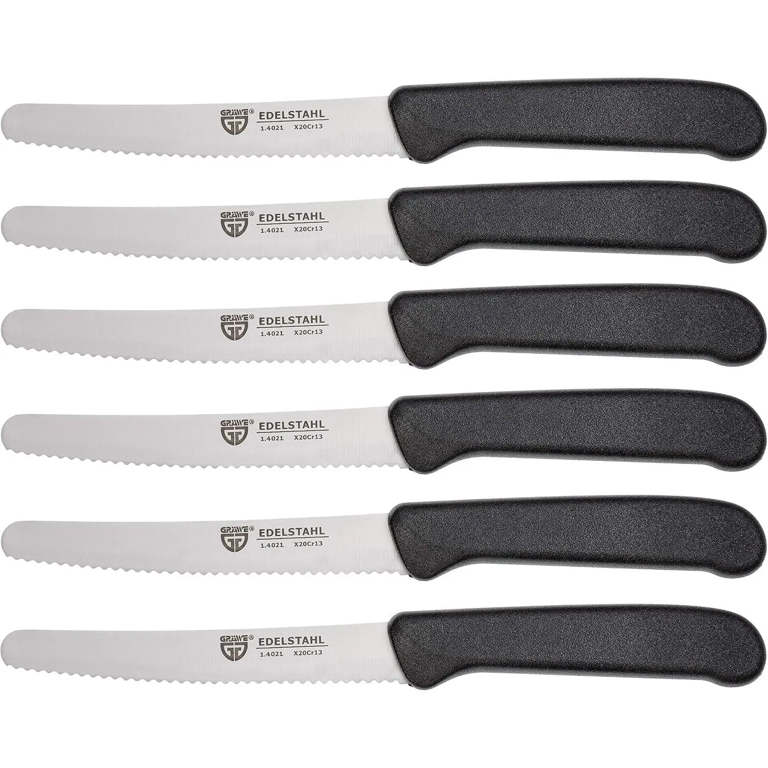 Black Steel Bread & Breakfast Knives Set, 6-Count 21 cm Kitchen Knives with Serrated Side