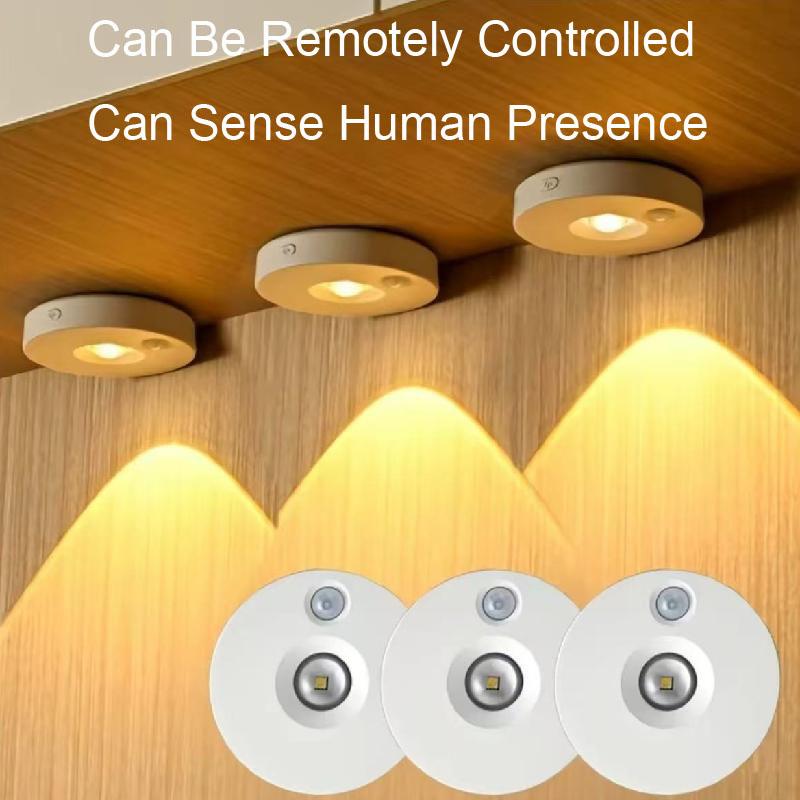 Human Motion Sensing Cabinet Light, USB Rechargeable Wireless Remote Control Ambiance Lighting, Magnetic Three-Color Changing LED Lamp, Decorative Lights