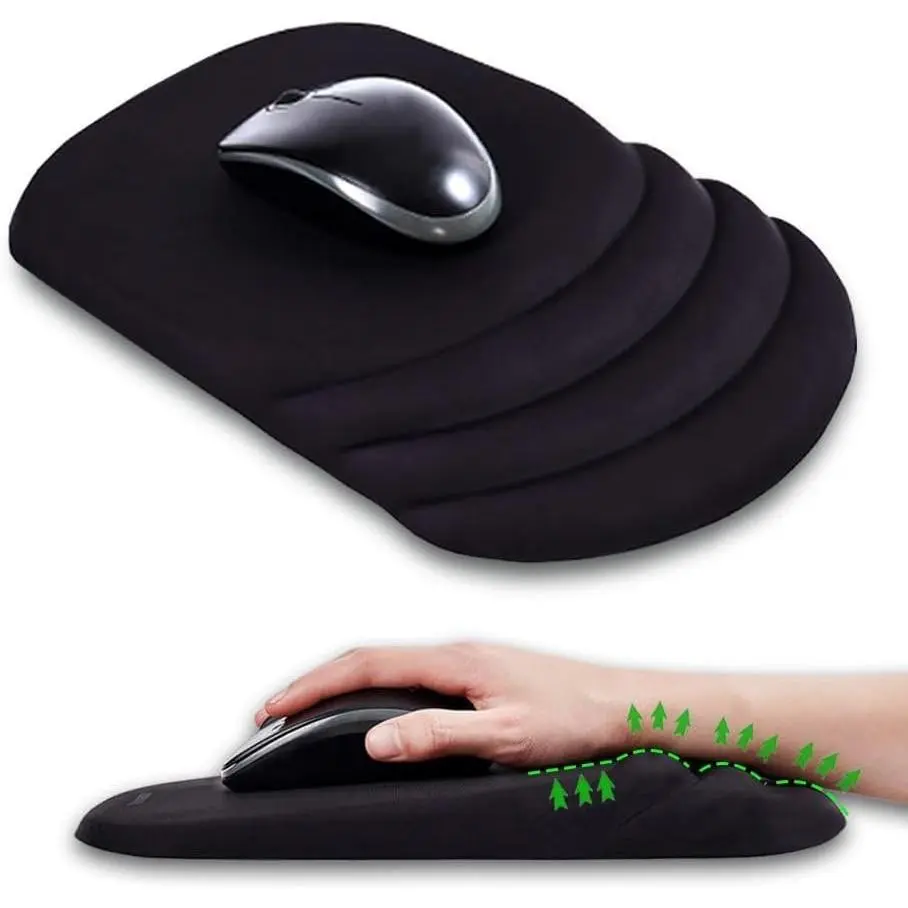 Pad with Wrist Rest, Milk Silk Fabric Durable  Filling Non-Slip Pu Base, Massage Design  Mousepad for   and Desk, 12x8inch Black