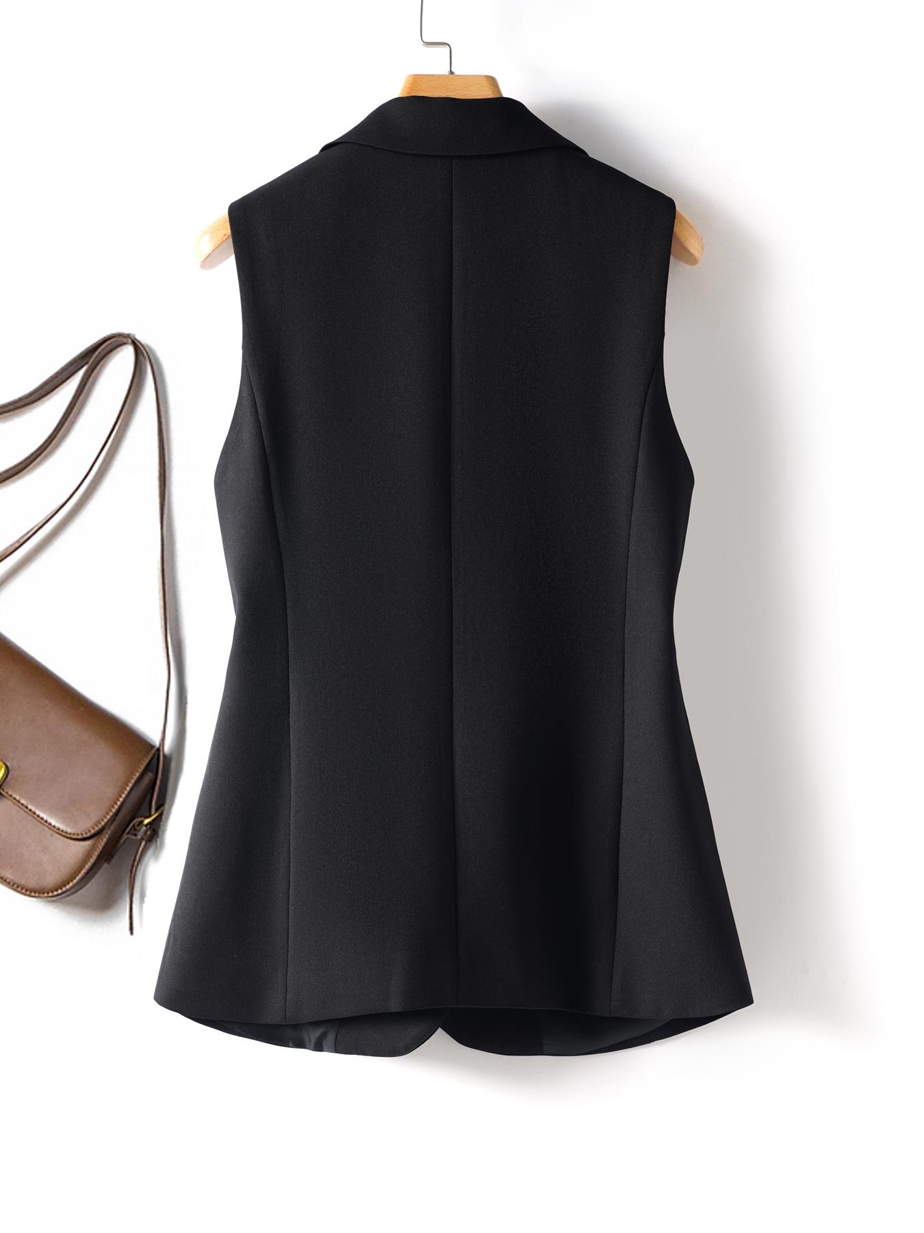 Women's Solid Color Sleeveless Blazer Vest, Plain Color Waistcoat, Elegant Outerwear for Work Office Business, Ladies Spring & Fall Clothes