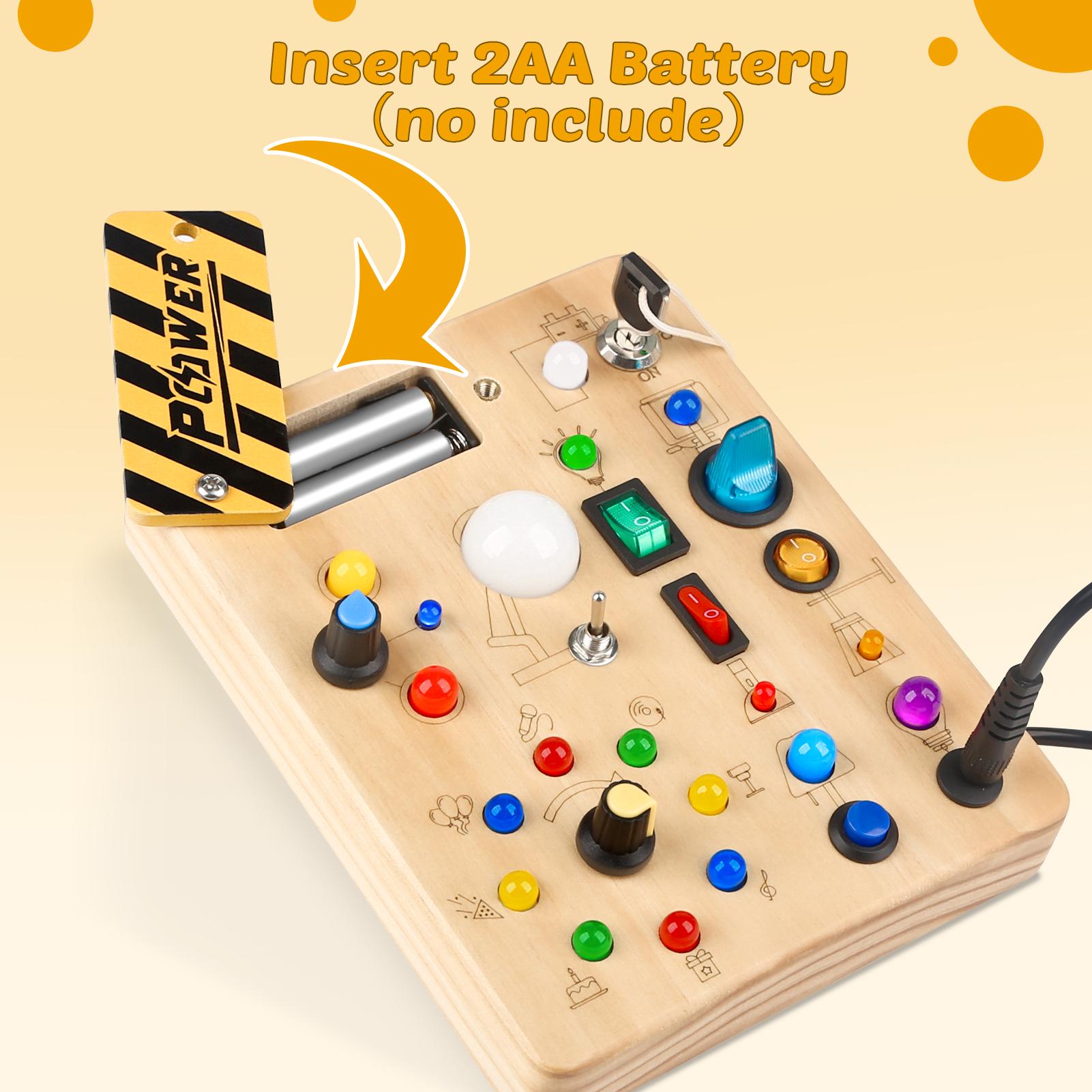 Joyreal Busy Board, Montessori Toys, Wooden Busy Board with LED Light Up Switch,  Learning Sensory Travel Toys, Valentine's Day Gifts Idea for Kids