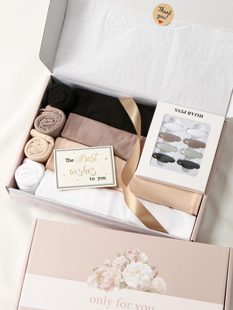 8pc Fashion Gift Box Set, 4pc Elegant Hijab & 4pc Tube Hat Sleep Cap, Soft Breathable Fabric, Suitable for All Seasons, Perfect Gift