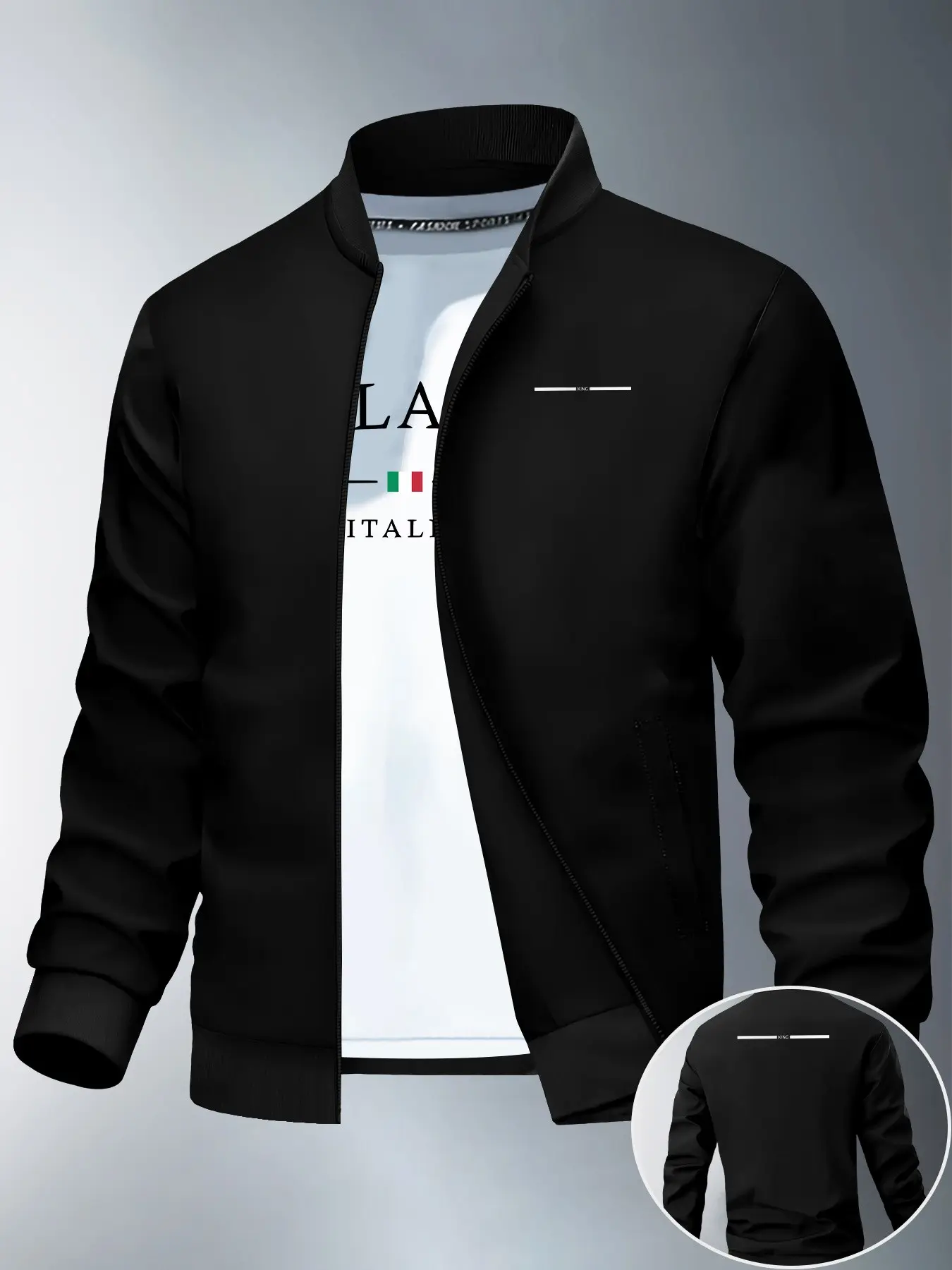 Men's Casual Geometric Print Jacket, Fitted Long Sleeve Outerwear, All Seasons, Plain Surface, No Padding, Unlined, Clean and Sharp Style, Casual Streetwear Outerwear