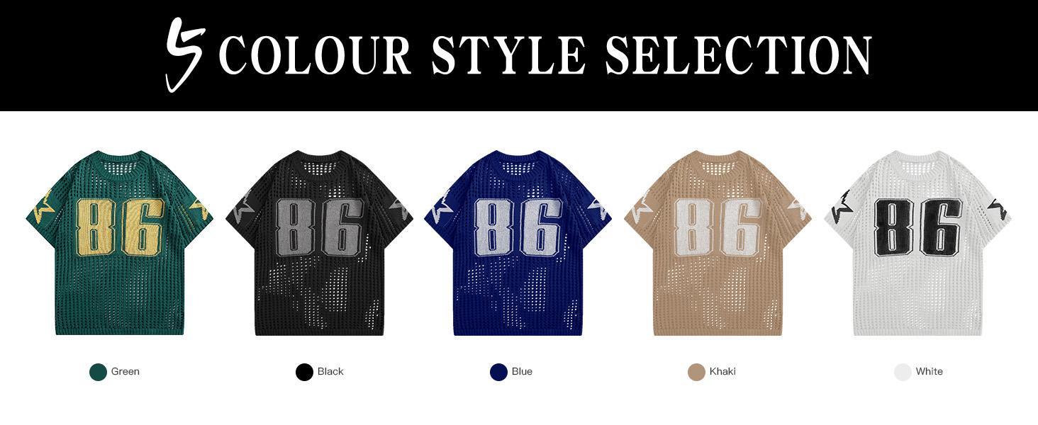 HYPESTFIT Men's Jacquard Hollow Out Knitted Sweater Shirt Street Life  Number Graphic Round Neck Shrt Sleeve Pullovers Top Football Style  Casual Knitwear