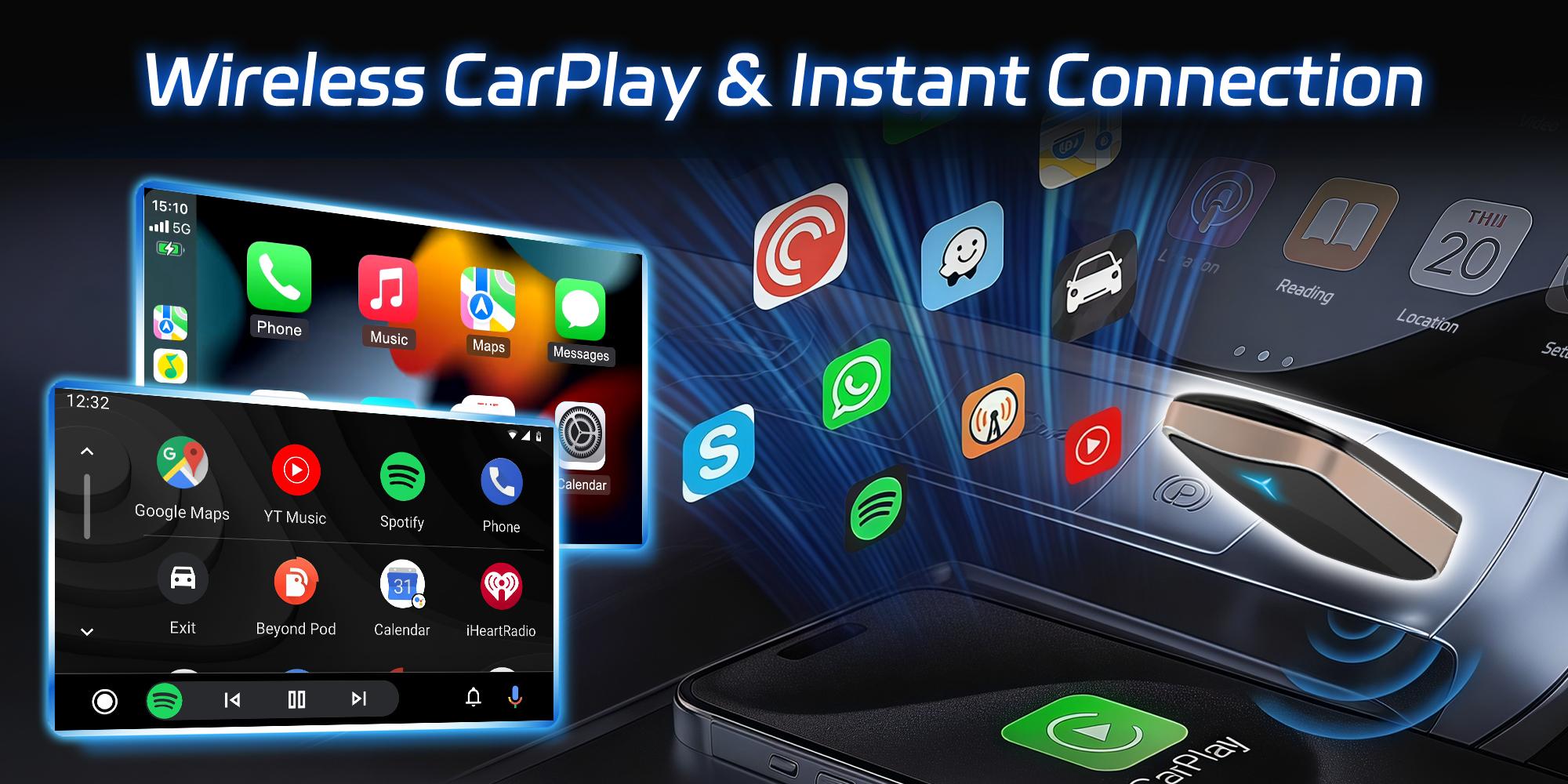 2026 New Wireless CarPlay Adapter for iPhone/Android, Wired to Wireless, Plug and Play,2 in 1 Wireless CarPlay Charger Adapter,Fast Connection,No Delay,5.0 Bluetooth Hands Free Calling,CarPlay Dongle,Car Electronics Accessories, Phone Charging Accessories