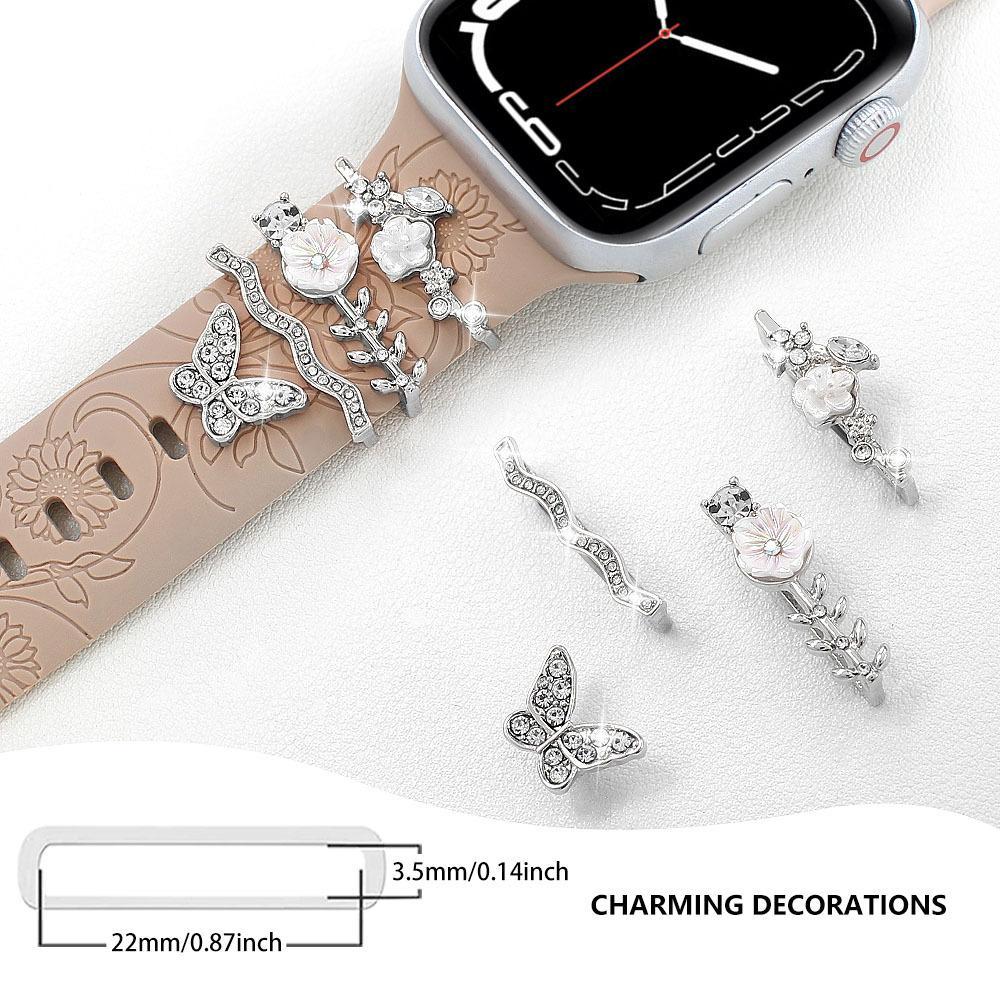 Crystal Rhinestone Flower & Butterfly Decorative Charms - Personalized Accessories for Silicone Watch Bands, Universal Ornament Rings for Smart Watches