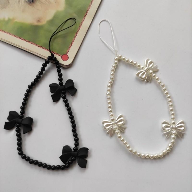 Sweet Cool Bow Beaded Phone Strap Short Fashion Bead Phone Chain Anti-Drop Prevent Falling, Stylish Mobile Accessory