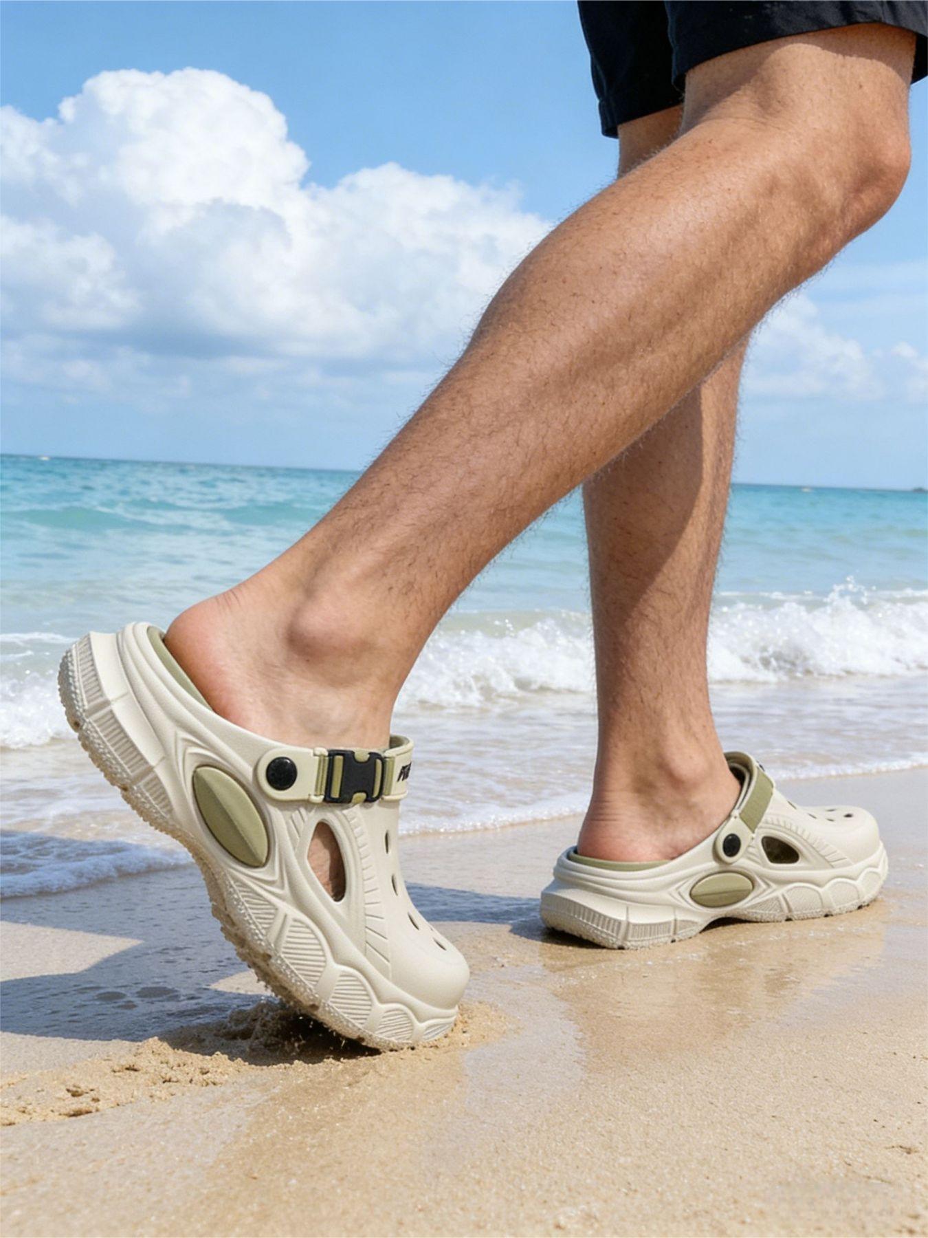 Trendy men's two-tone hole shoes with non-slip soles, quick-drying beach hole shoes, essential for summer seaside vacations and water activities