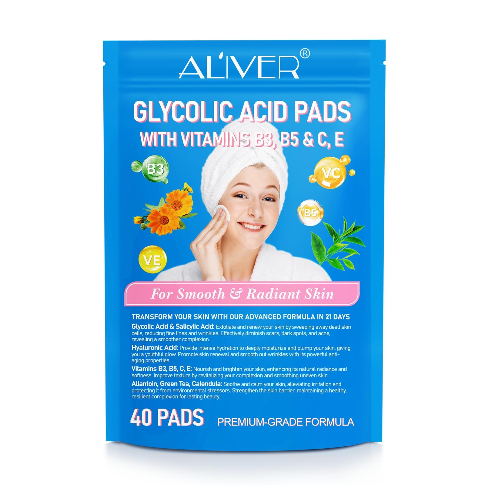 3 Counts Moisturizer, ALIVER Glycolic Acid Pads 40pcs, Contains Vitamins B3, B5, C, And E For Smooth And Glowing Skin, 20% Collagen For Hydrated And Smooth Skin, Deep Nourishment, Moisturization, And Enhanced Skin Barrier.