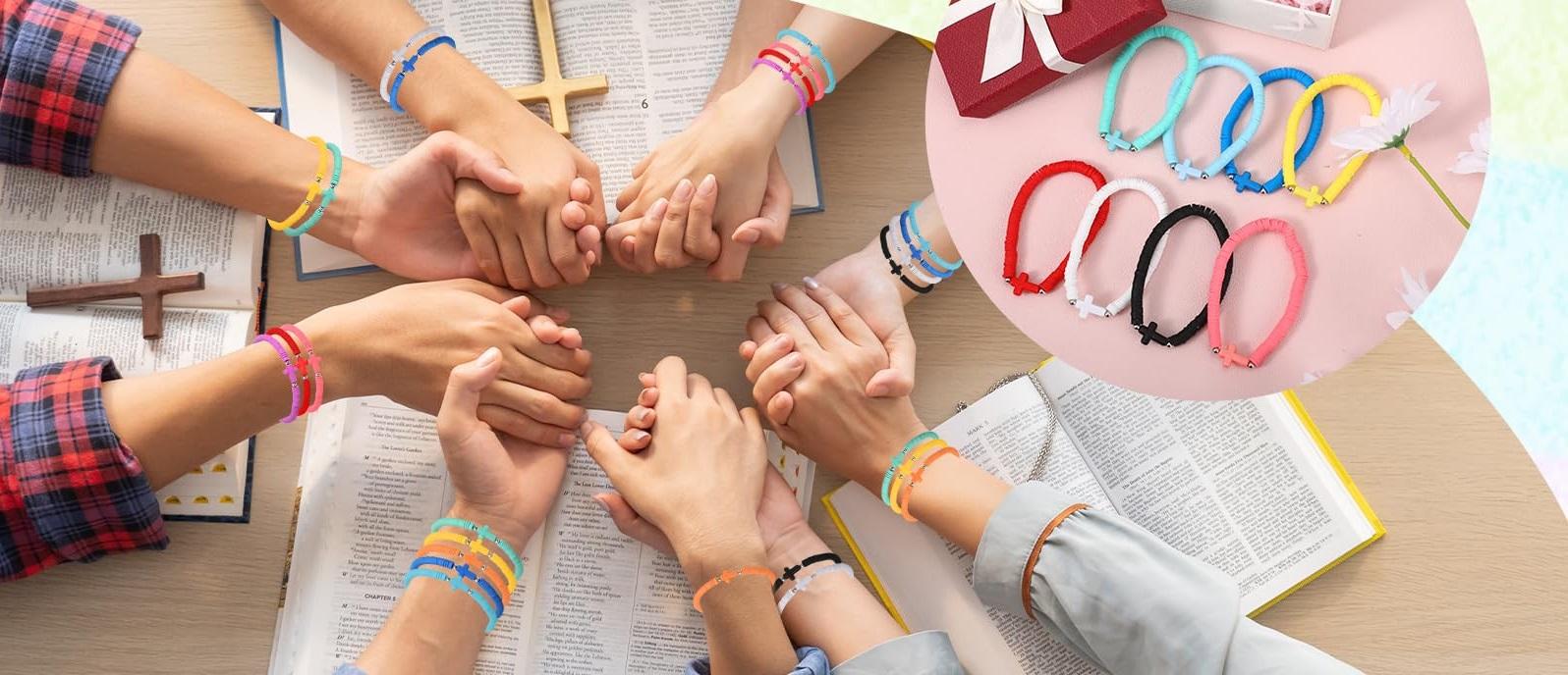 Easter Jesus Loves You Bracelets Bulk Christian Gifts for Women Men Youth Group WWJD Cross Clay Beads Faith Friendship Bracelets for Easter Basket Stuffers Easter Egg Filllers Church Sunday School Prizes No Candy Easter Party Favors