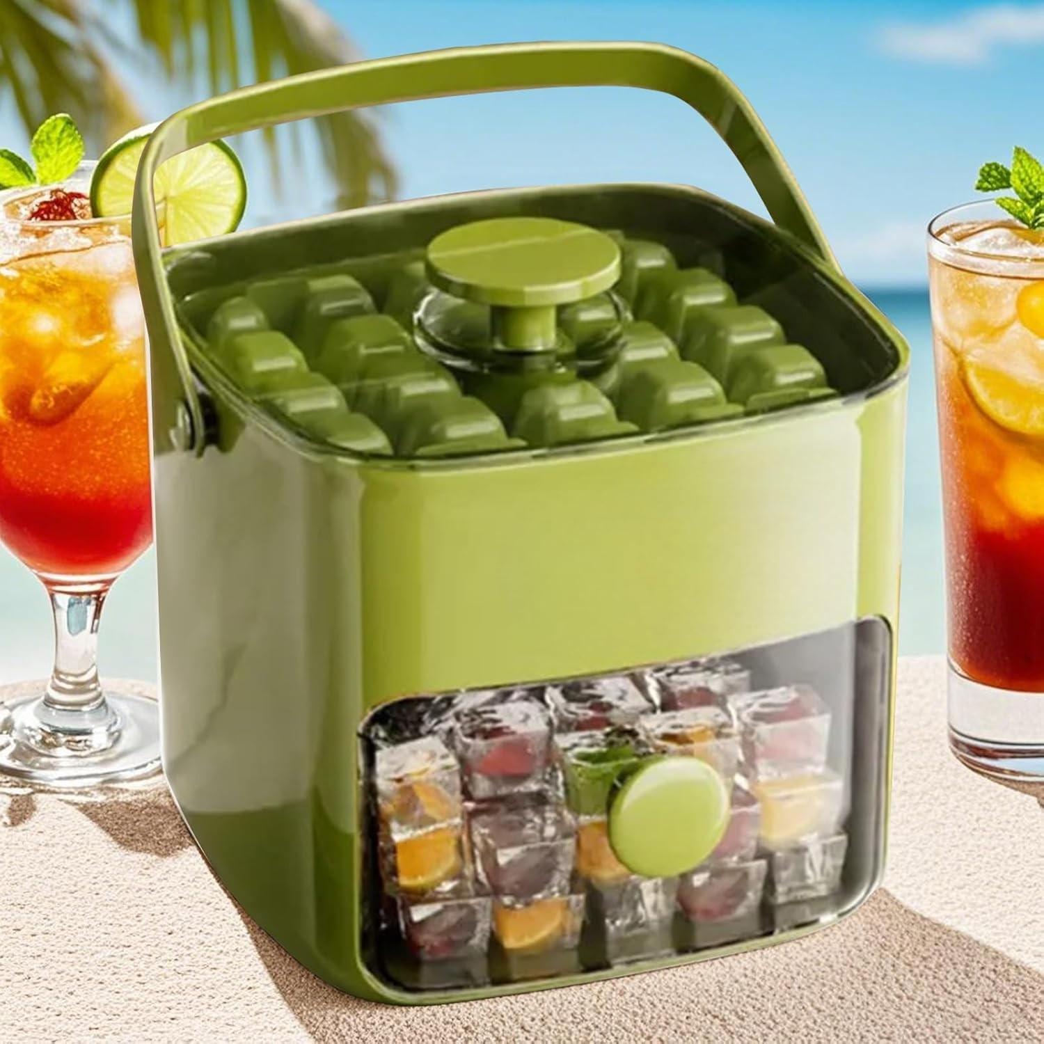 Compact Ice Tray with Lid and Trash Bin, Mini Press Ice Maker, Space-Saving Small Ice Bucket with Clip, Ideal for RV, Office, Mini Fridge, Water Bottle
