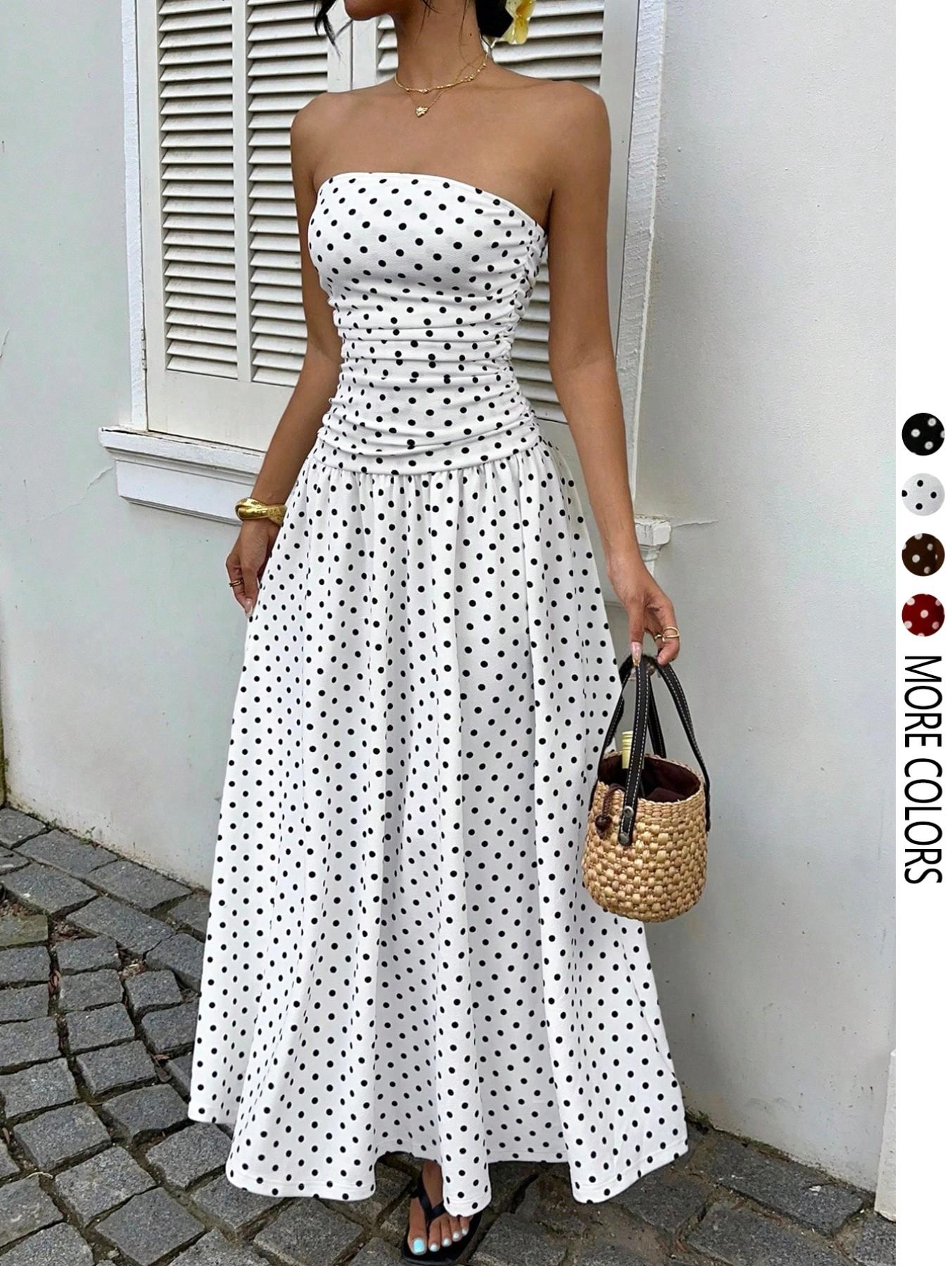 Women's Elegant Fashion Polka Dot Print Halter Dress, Stylish Chic Sleeveless Maxi Dress for Parties and Casual Wear, Summer Fashion