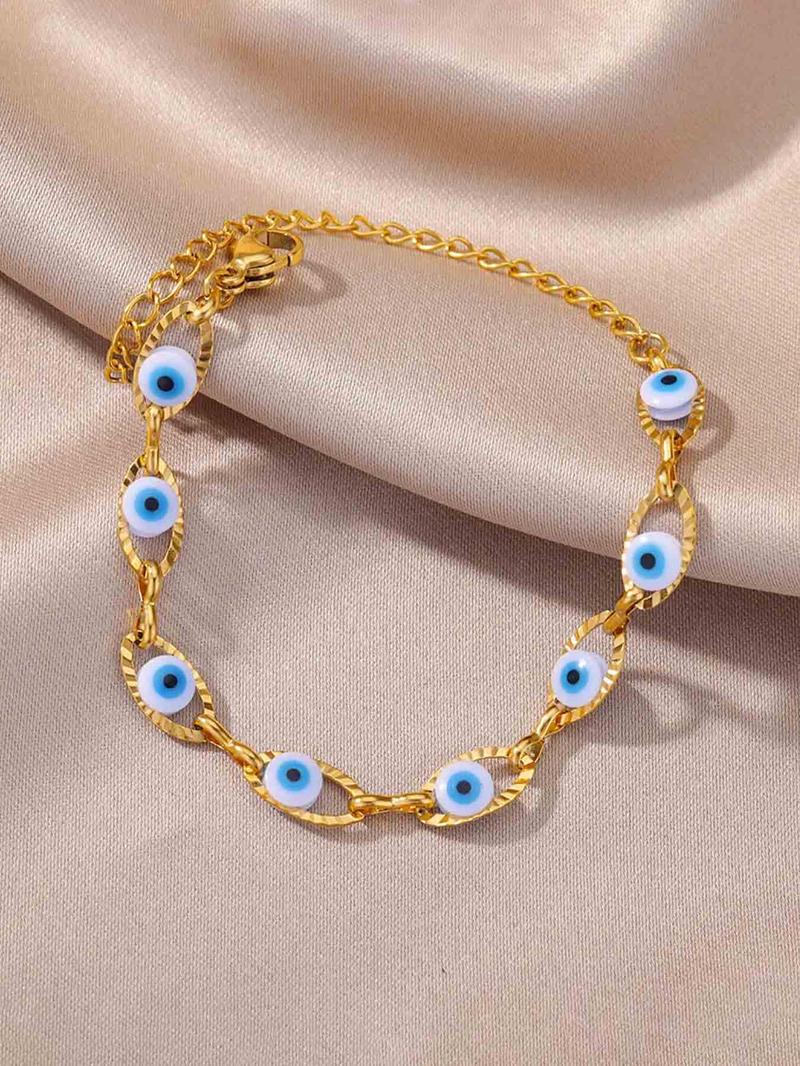 Fashionable Multicolor Devil Eye Stainless Steel Bracelet, Simple Design Creative Women's Daily Wear Party Accessory