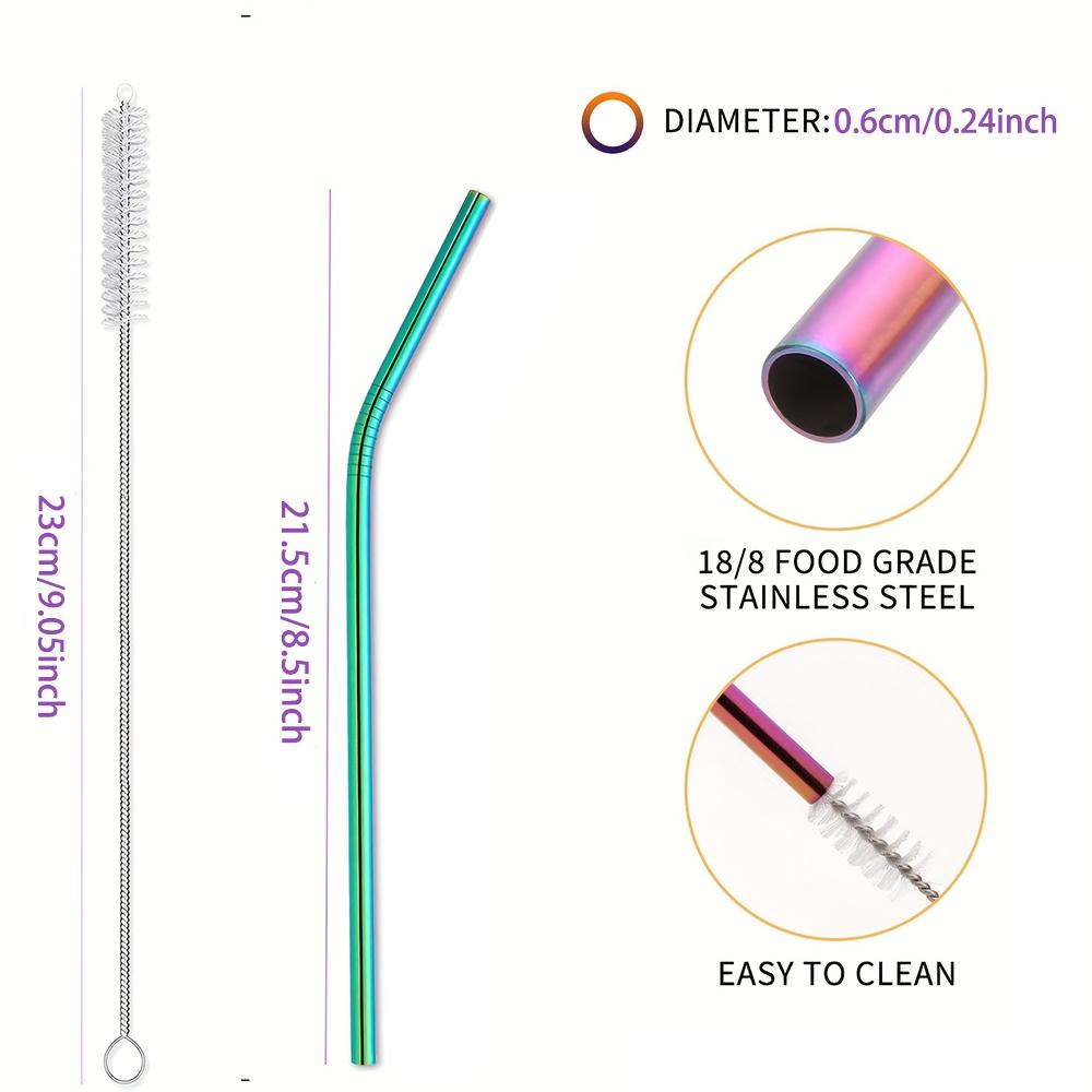Rainbow Reusable Straw Set with Cleaning Brush, 304 Stainless Steel Straws for 20oz Tumblers, Kitchen Bar Party Accessories