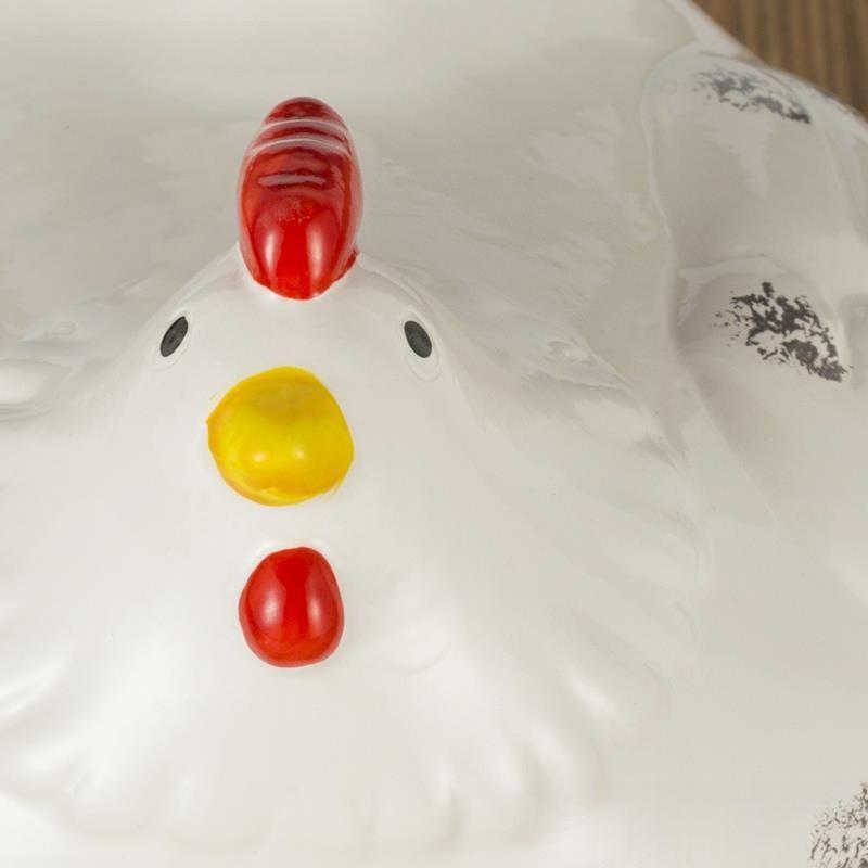 Farmhouse Style Ceramic Chicken Egg Basket with Metal Wire and Lid, Decorative Multi-Functional Kitchen Storage Box for Eggs Fruits Vegetables