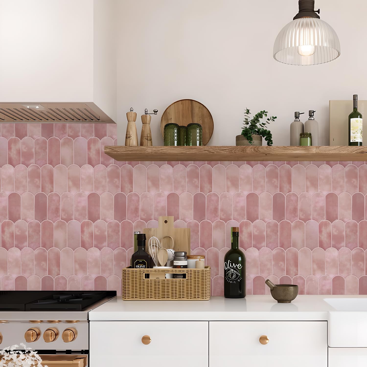 Vamos Tile 10-Sheet Backsplash Peel and Stick Tile, Pink Self Adhesive Vinyl Wall Tiles, Stick on Backsplash for Kitchen, Bathroom,RV (Thicker Design)