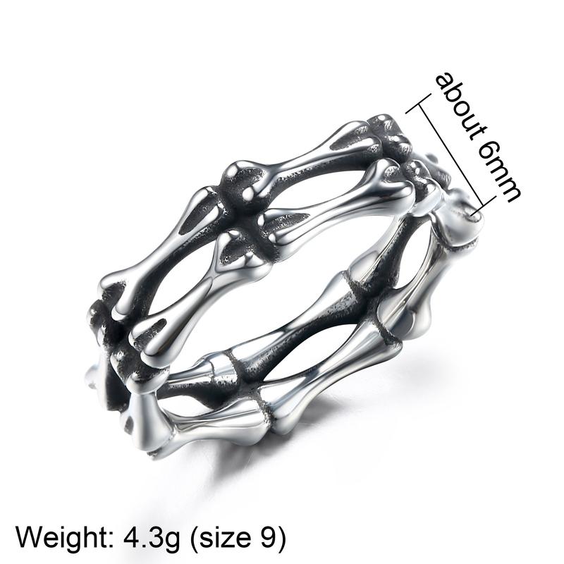 GTHIC Punk Double Layer Bone Band Gothic Skull Ring for Women Men Stainless Steel Wedding Engagement Birthday Gift