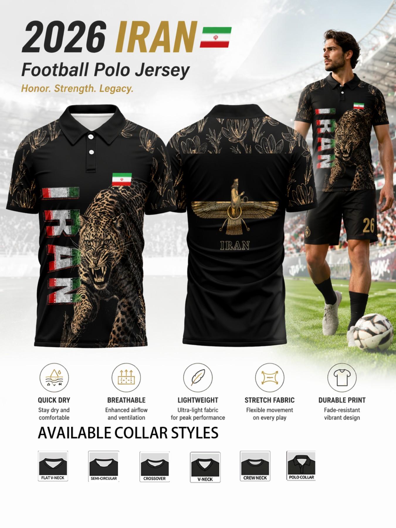 2026 Iran Soccer Jersey, Mesh Wah Bird Print, Quick-Dry Breathable Sportswear, Durable Training Tee for Fans
