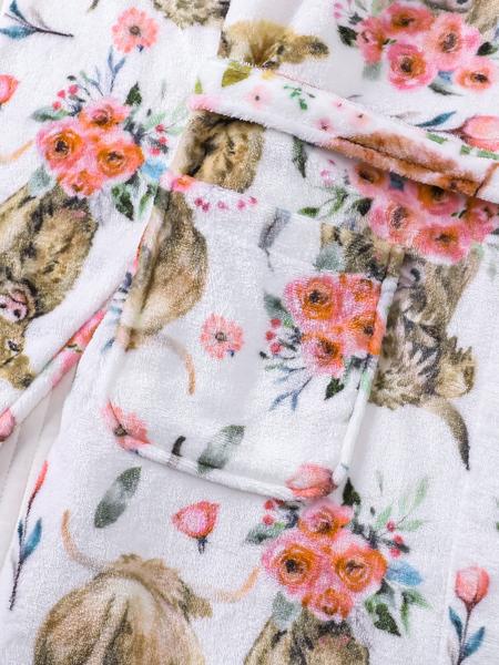 Women's Winter Plush Flannel Pajama Set, Soft Cow Head Print Sleepwear, Long Sleeve V Neck Nightgown with Pockets, Casual Home Wear