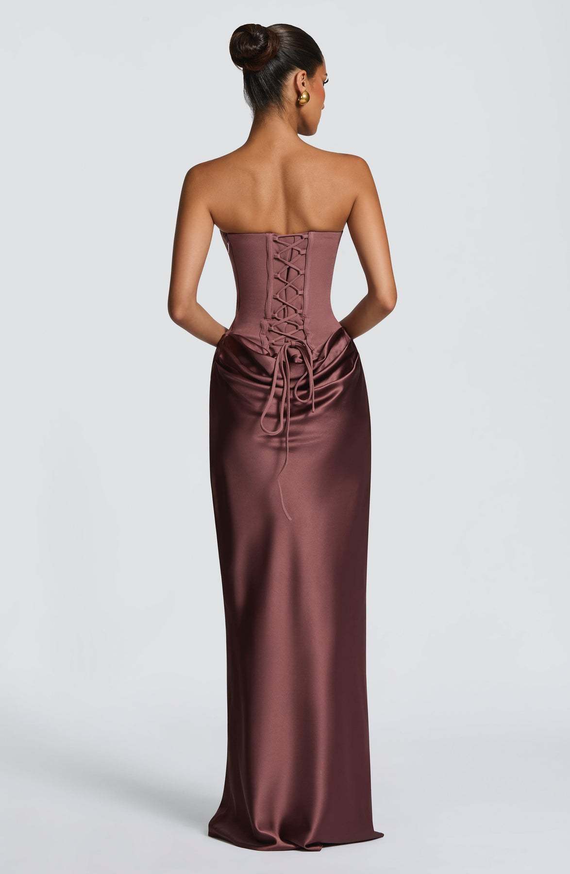 2026 European and American new style solid color waist-cinching sexy strapless bodycon long dress satin tie-back dress with ribbons