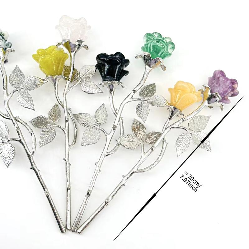 【Star Gate】1 count  Handcrafted Crystal Rose Bouquet | Genuine Gemstone Flowers with Silver Stems