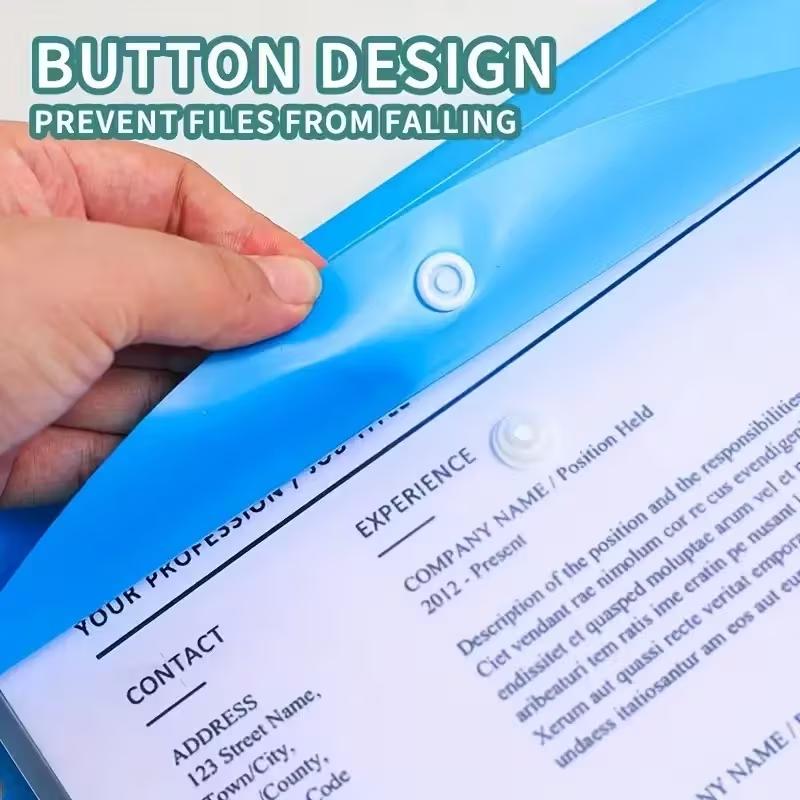 A4 Expanding File Folders with Button Closure, Durable PP Plastic Document Organizer, Locking Mechanism, Vibrant Colors, Office Supplies