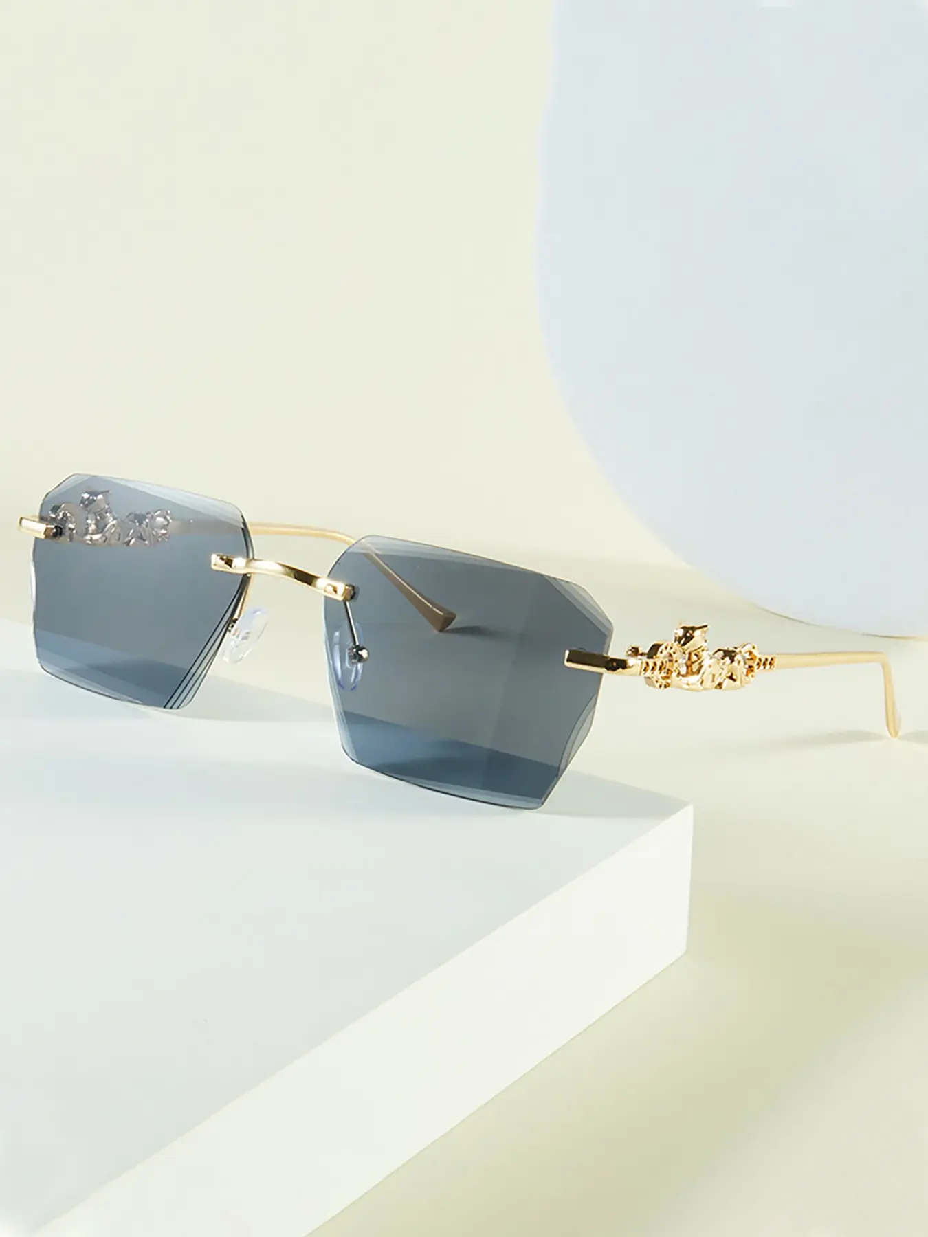 Frameless Square Sunglasses Unisex Retro Cheetah-Decorated Leopard-Head Metal UV400