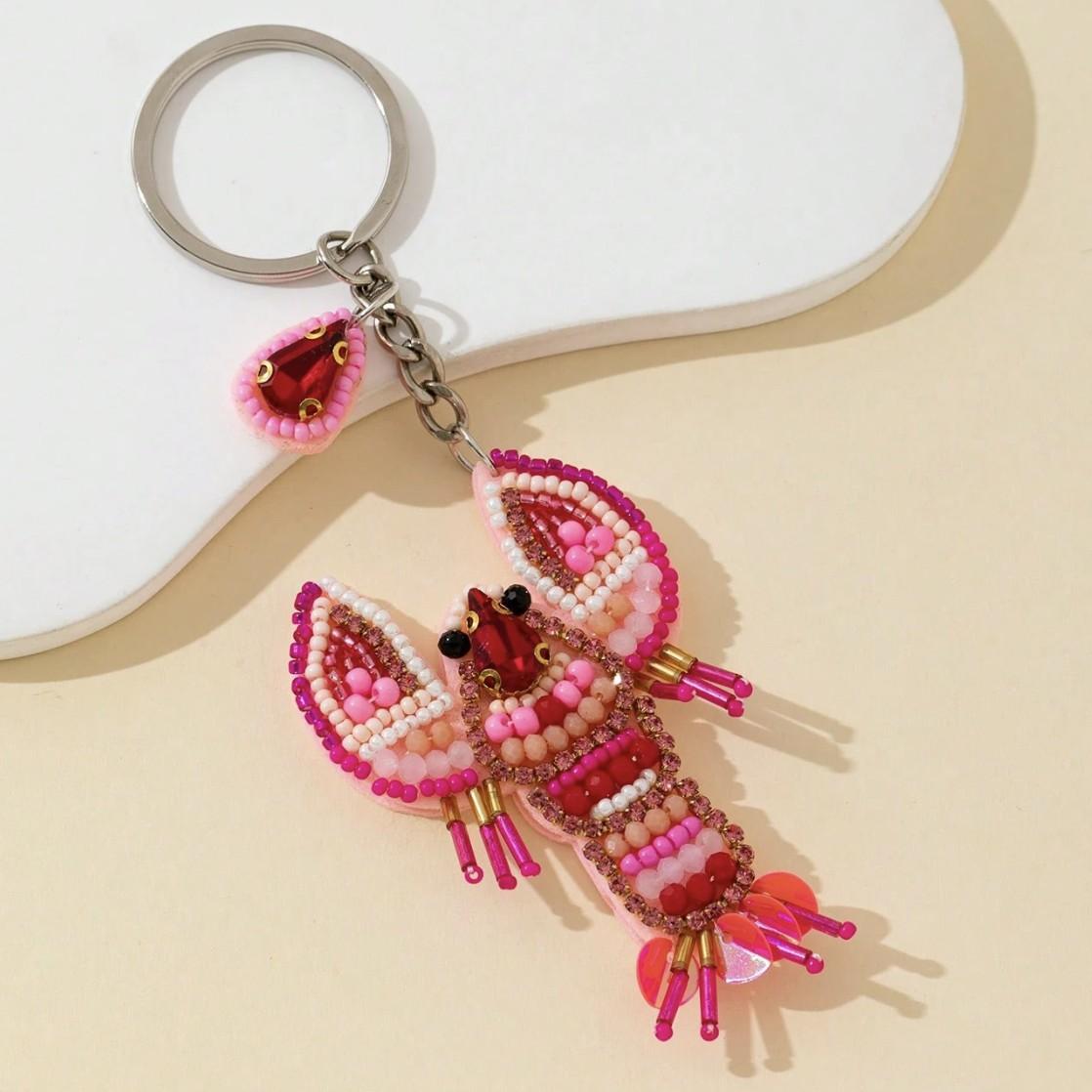 Handmade Beaded Lobster Keychain, Elegant Beach Accessory, Perfect for Handbags & Wallets, Unique Jewelry Gift Idea