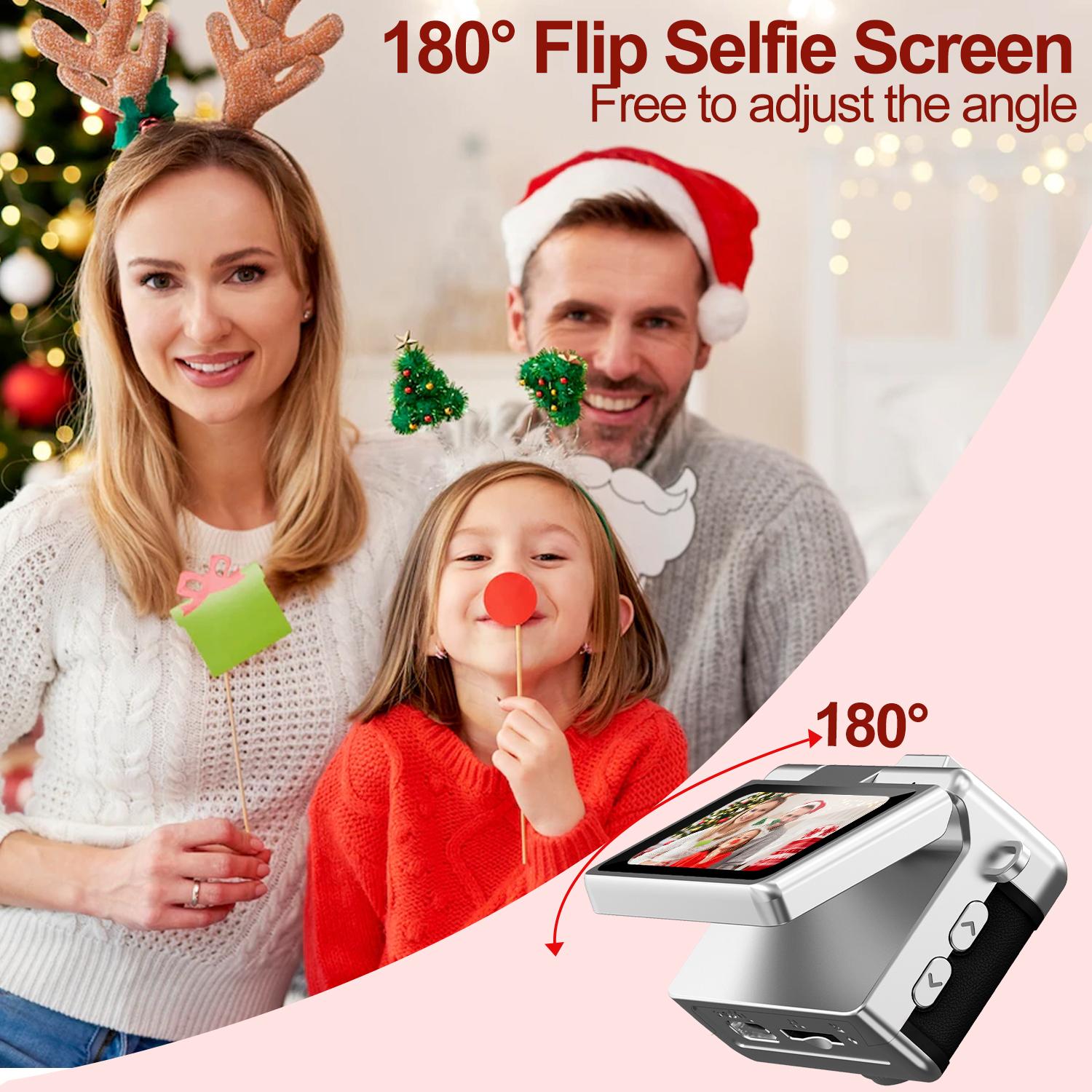 Thumb-Sized Ccd Flip Camera, Portable Vlogging Camera, Fashion Accessory, 180° Rotatable Screen, Backlight, Movie-Level Vlogs, 32GB Memory Card Included