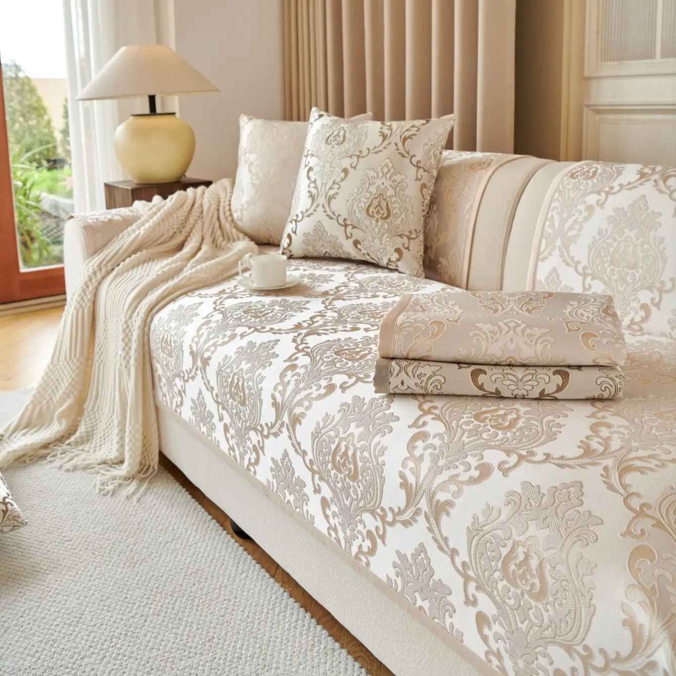 Floral Embossed Sofa Cover, Decorative Sofa Cover, 1 Count Non-slip Sofa Slipcover, Dustproof Sofa Protector, Home Decor for Living Room, Bedroom, Office, Car, Outdoor