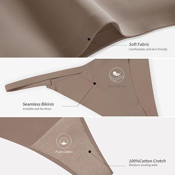 Ladies Seamless Thong V Waist Elastic Breathable Sexy Panties Low Waist Panties Invisible Wrap Hipster Lingerie Thong Lingerie 6 Pack