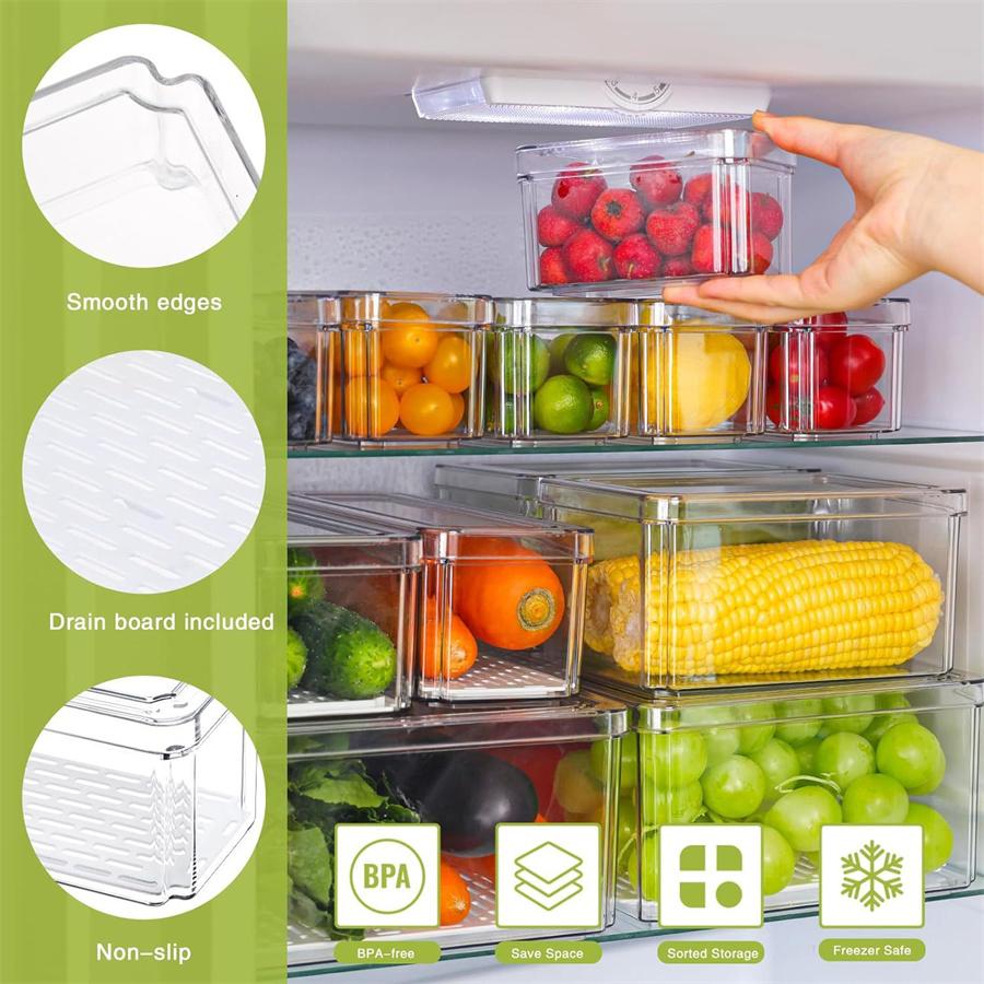✨Clear Storage Boxes, Kitchen & Fridge Organizing Must - haves✨ Tired of a messy kitchen/fridge? These stackable clear boxes maximize space, smooth edges. BPA - free, freezer Fridge Storage Organizer