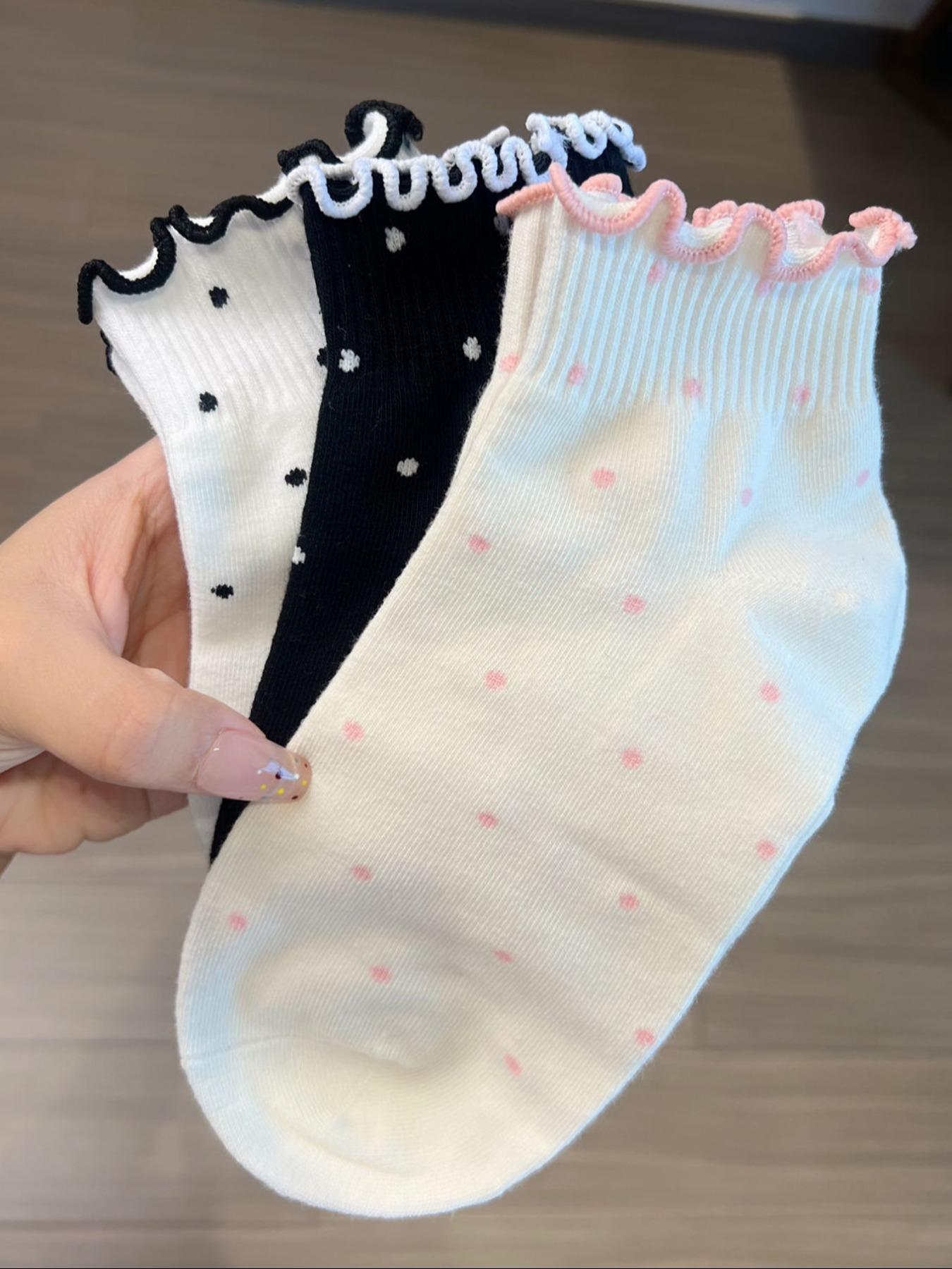 Women's Ankle Socks - Ankle-Length Casual Stylish Socks with Polka Dots, Embroidery, Lolita Look for Everyday Wear, 5/7/10-Pair Comfortable Packs, Anklesocks, Embroidered, Socks Set