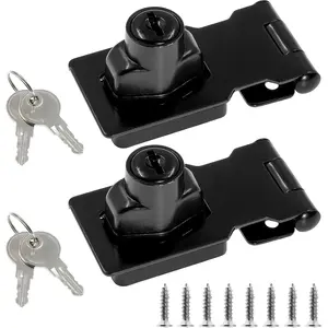 2 Packs 2.5 Inch Hasp Lock With Keys, Stainless Steel Latch, Twist Knob Keyed Locking for Cabinet Small Door, Flat Black