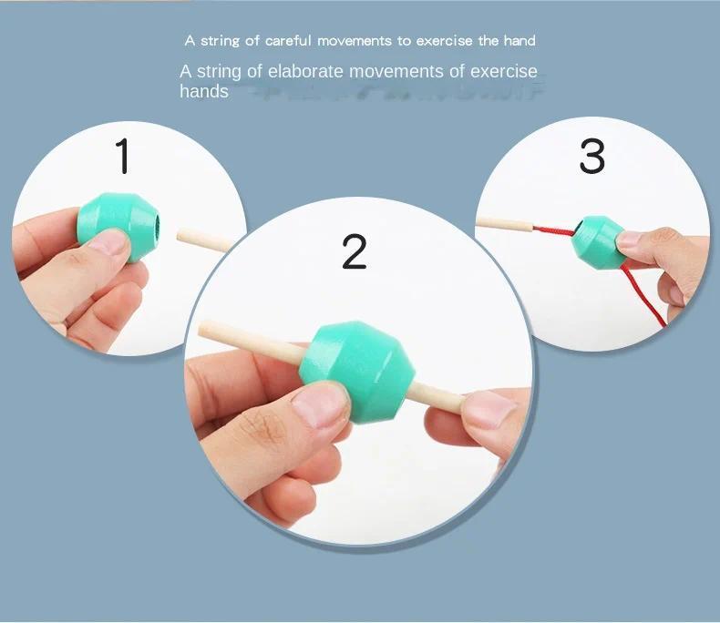 5-in-1 Montessori Wooden Toys Color Shape Cognition Blocks Matching Sorting Game Beaded Early Educational Toys Gift for Children