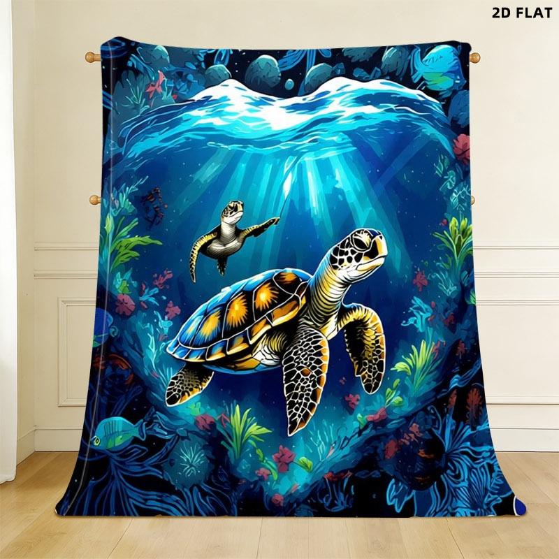 Vibrant Sea Turtle Underwater Scene Throw Blanket, Single - sided Printed, Multiple Specifications Available, Soft Cozy Fabric, Ideal for Napping/Office/Lounging, Artistic Whimsical Design, Perfect for Adults Seeking Relaxing Comfort
