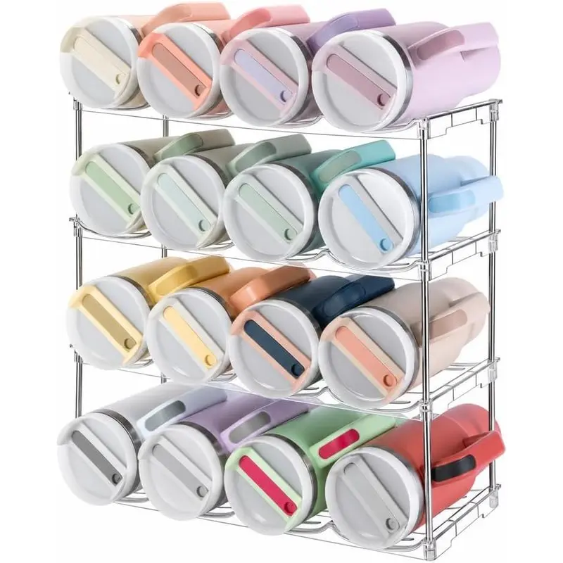 Stackable Water Bottle Organizer for Cabinet for 40 oz Tumbler |   Large Compartment Tumbler Organizer, Cup Organizer Holder, Kitchen Countertop Organization & Storage, 4 Pack