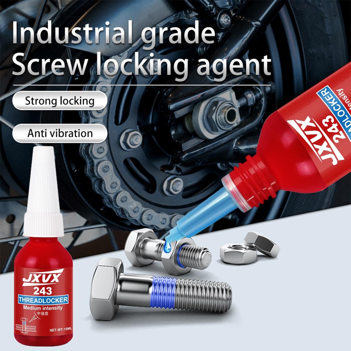 243 Threadlocker. Thread locking adhesive. High‑strength anaerobic glue. Heat‑resistant. Special adhesive for anti‑loosening and fastening. Prevents automobile wheel hub bolts from loosening.