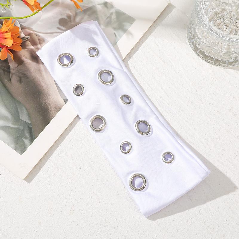 AWAYTR Punk Girl Hollowed Out Eyelets Wide Elastic Headband Stretchy Metal Rock Sports Grommet Headband Hair Accessories