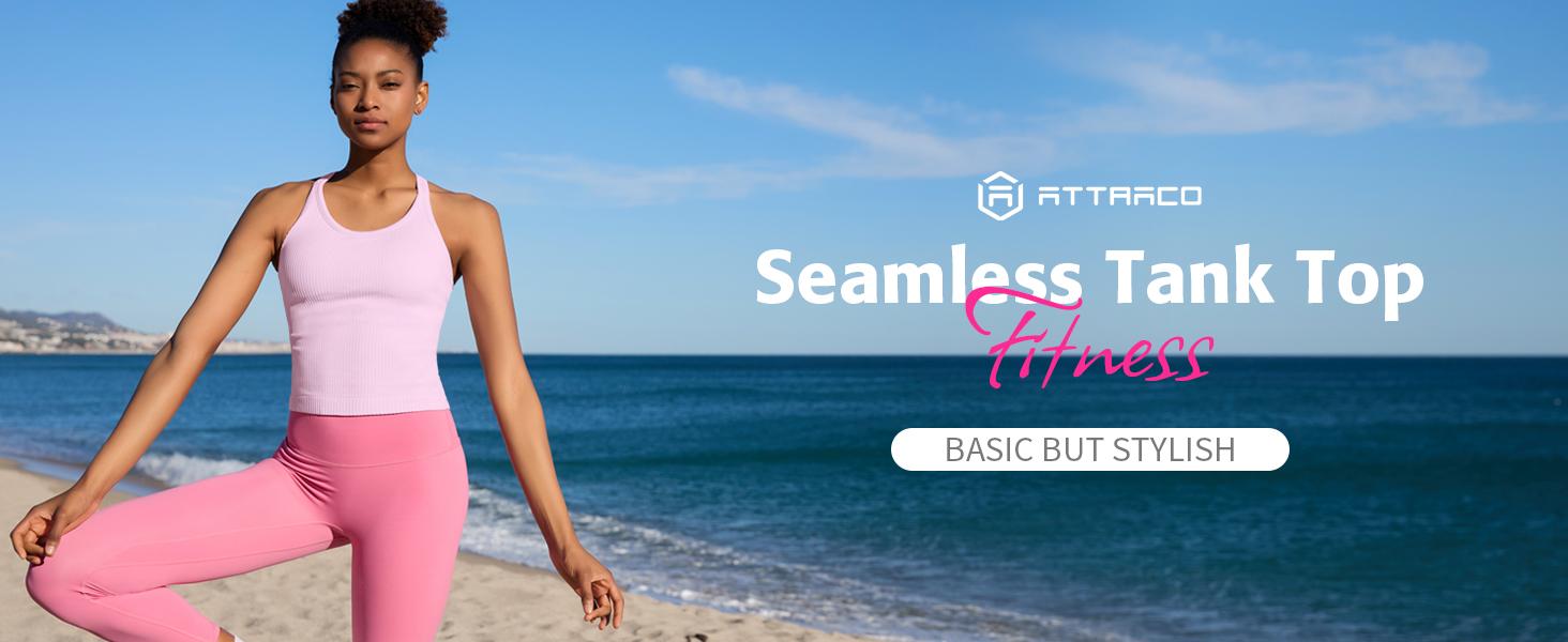 ATTRACO Women Ribbed Workout Crop Tops with Built in Bra Yoga Racerback Tank Top Tight Fit SpringStatements